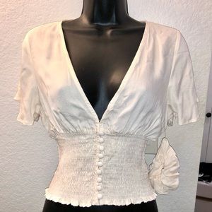 3/$15 MUST BUNDLE - Forever 21 Batwing Plunge Top/ Blouse with Smocking